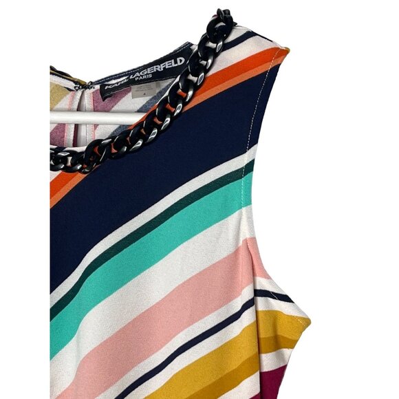 Karl Lagerfeld Women’s Size 4 Colorful Striped Sleeveless Sundress Summer - Picture 5 of 8